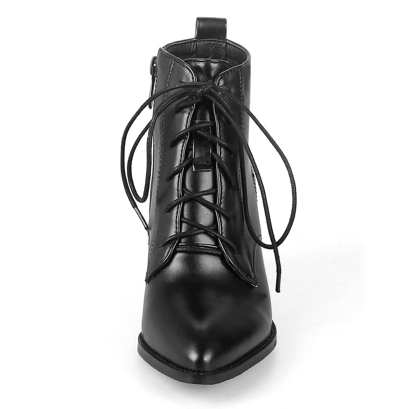 black Women's pointed toe chunky heels combat boots