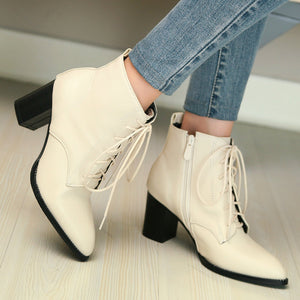 Women's pointed toe chunky heels combat boots