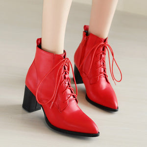 Women's pointed toe chunky heels combat boots