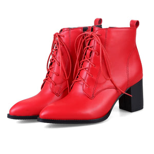 Women's pointed toe chunky heels combat boots