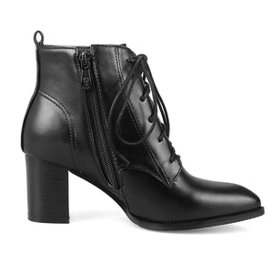black Women's pointed toe chunky heels combat boots