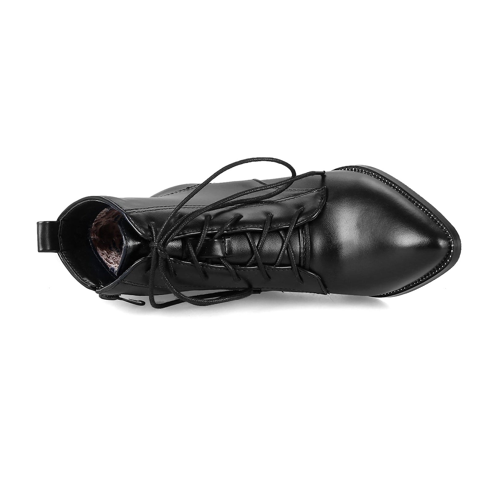 black Women's pointed toe chunky heels combat boots