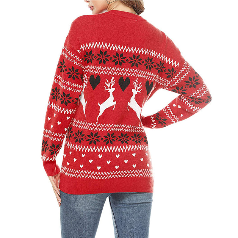 Women's Christmas snowflake pattern mock neck sweater winter daily outfits