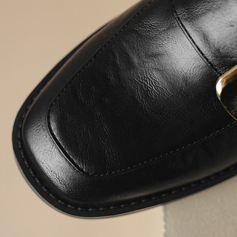 black Women's retro classic loafers with square toe