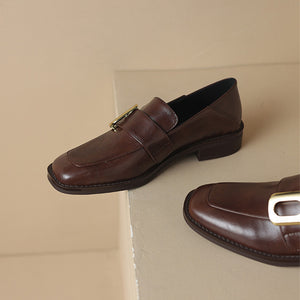 brown Women's retro classic loafers with square toe