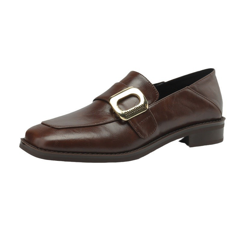 brown Women's retro classic loafers with square toe