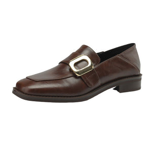 brown Women's retro classic loafers with square toe