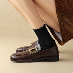 brown Women's retro classic loafers with square toe
