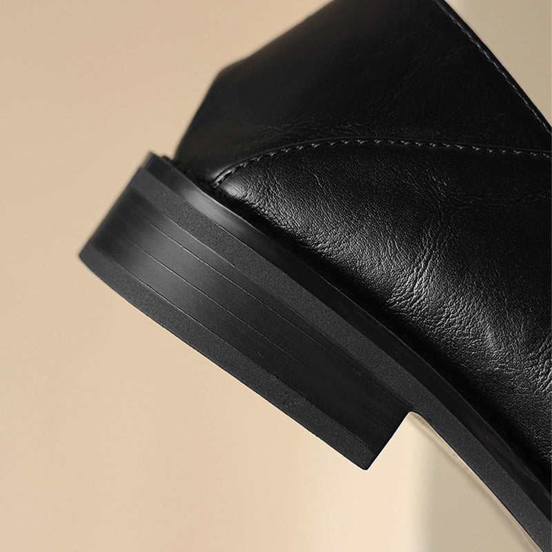 black Women's retro classic loafers with square toe