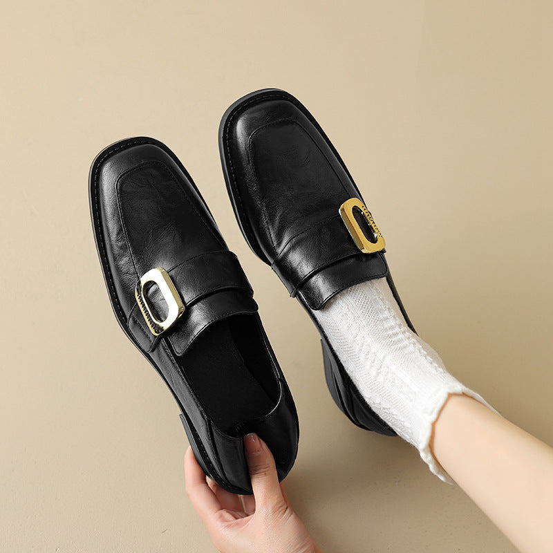black Women's retro classic loafers with square toe