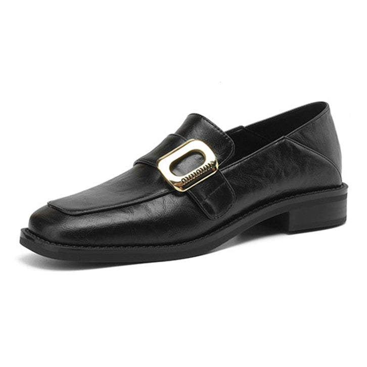 black Women's retro classic loafers with square toe