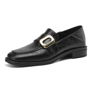 black Women's retro classic loafers with square toe