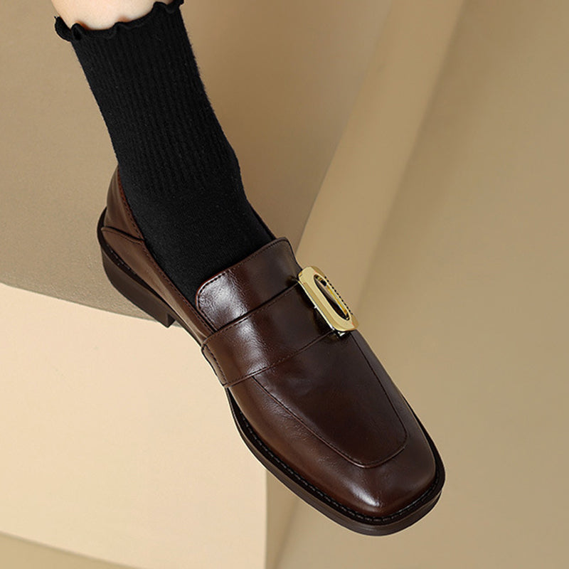 brown Women's retro classic loafers with square toe