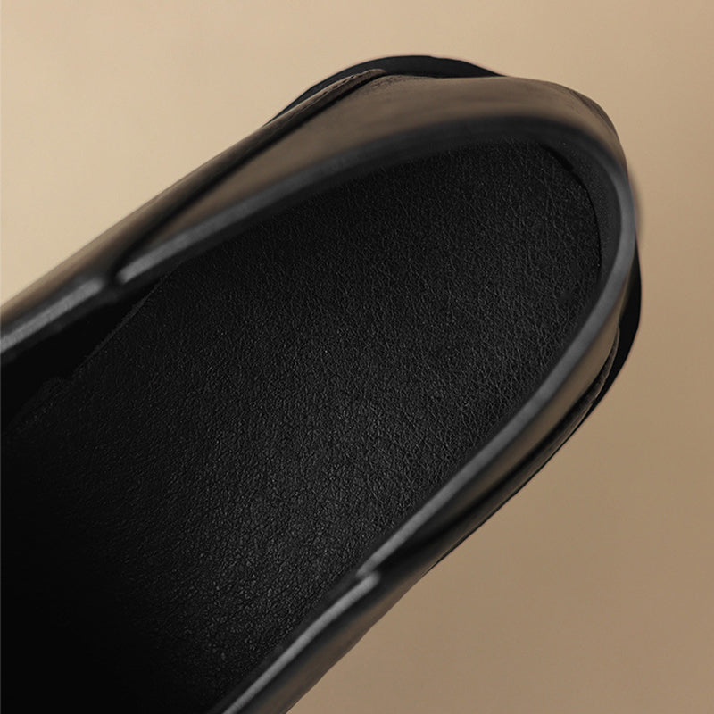 black Women's retro classic loafers with square toe