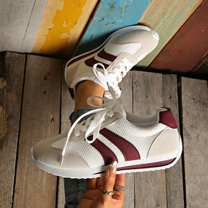 Women’s Retro Lace-Up Sneakers – Striped Casual Low-Top Shoes