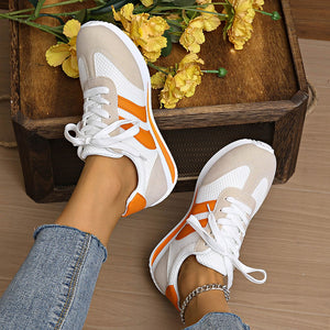 Women’s Retro Lace-Up Sneakers – Striped Casual Low-Top Shoes