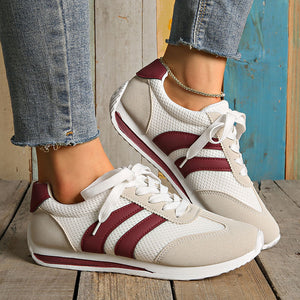 Women’s Retro Lace-Up Sneakers – Striped Casual Low-Top Shoes