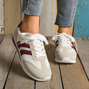 Women’s Retro Lace-Up Sneakers – Striped Casual Low-Top Shoes