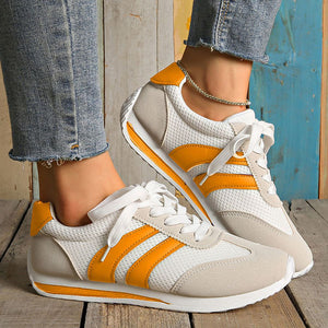 Women’s Retro Lace-Up Sneakers – Striped Casual Low-Top Shoes