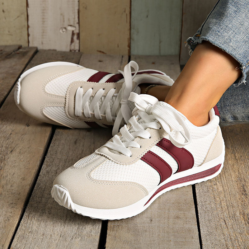 Women’s Retro Lace-Up Sneakers – Striped Casual Low-Top Shoes
