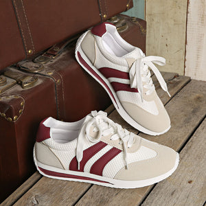 Women’s Retro Lace-Up Sneakers – Striped Casual Low-Top Shoes