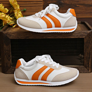 Women’s Retro Lace-Up Sneakers – Striped Casual Low-Top Shoes