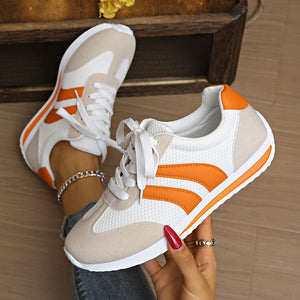 Women’s Retro Lace-Up Sneakers – Striped Casual Low-Top Shoes