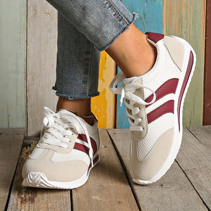 Women’s Retro Lace-Up Sneakers – Striped Casual Low-Top Shoes
