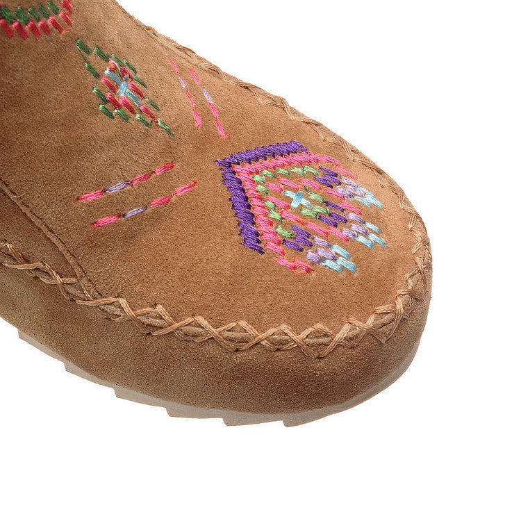 yellow Women's retro embroidery fringe moccasin boots