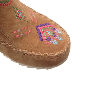 yellow Women's retro embroidery fringe moccasin boots