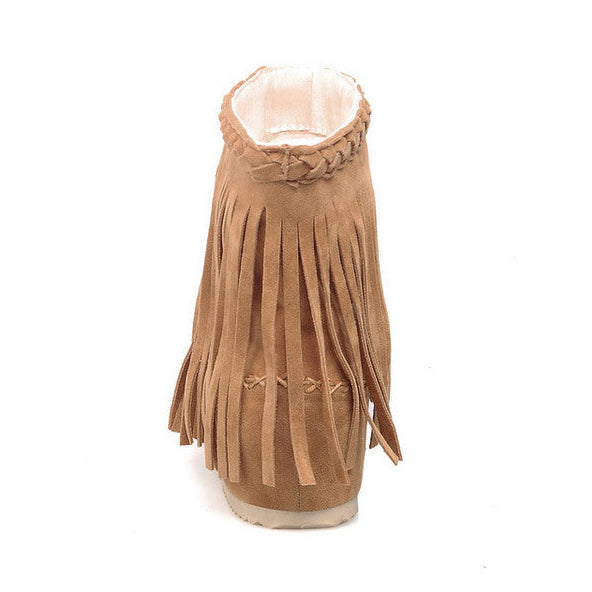 yellow Women's retro embroidery fringe moccasin boots