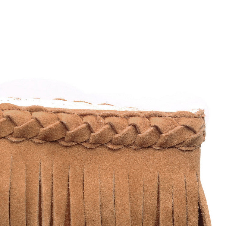 yellow Women's retro embroidery fringe moccasin boots