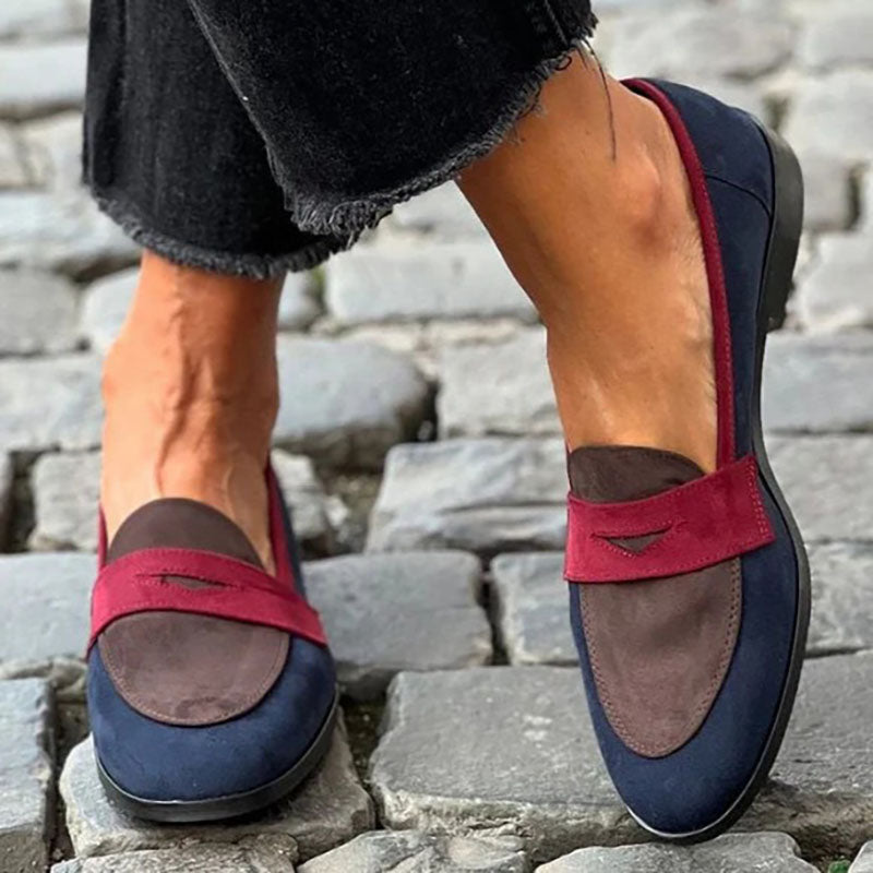 Women's retro faux suede color block penny loafers