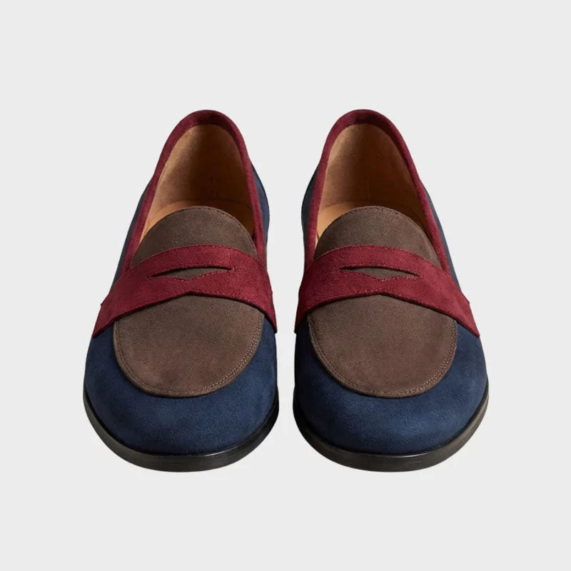 Women's retro faux suede color block penny loafers