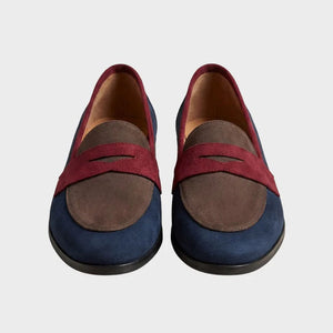 Women's retro faux suede color block penny loafers