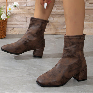 Women's retro square toe back zipper booties