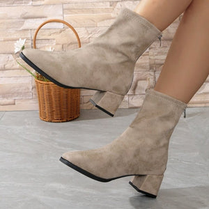 Women's retro square toe back zipper booties