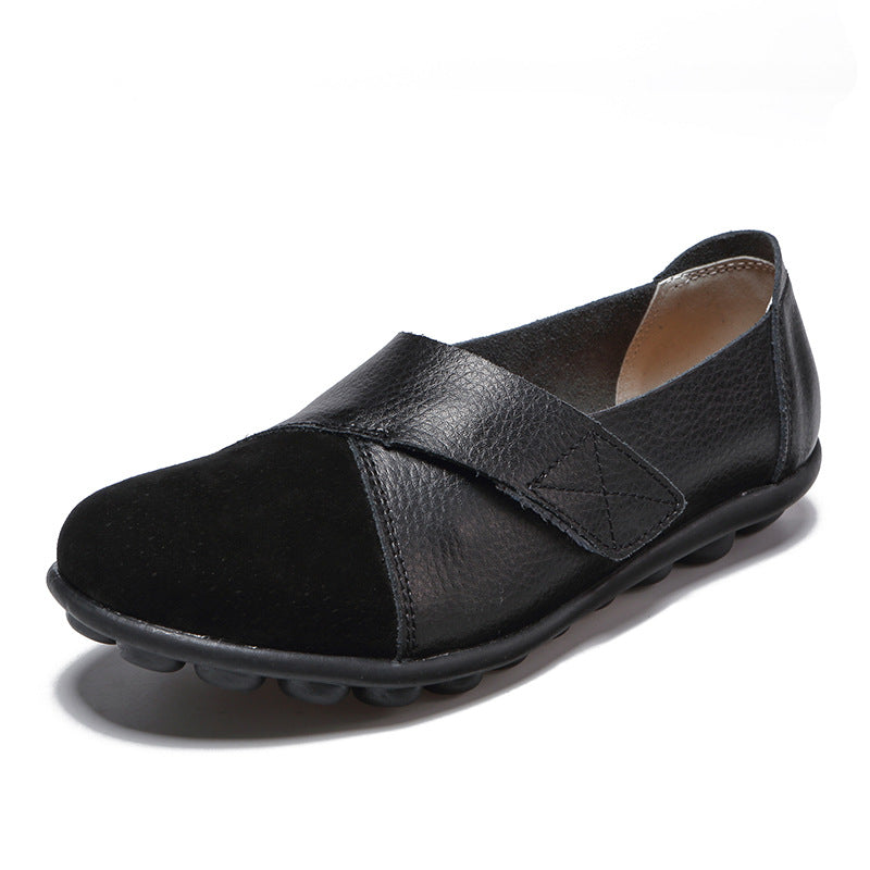 black Women's retro velcro loafers all seaons slip-on shoes