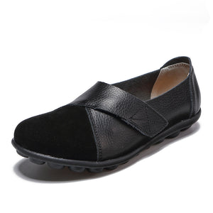 black Women's retro velcro loafers all seaons slip-on shoes