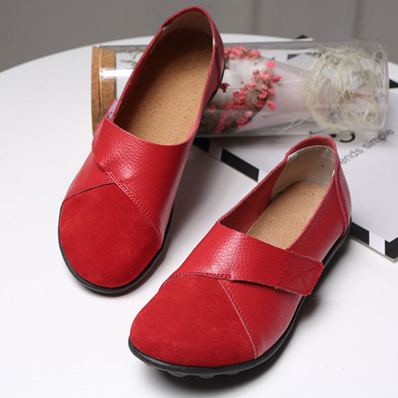 red Women's retro velcro loafers all seaons slip-on shoes