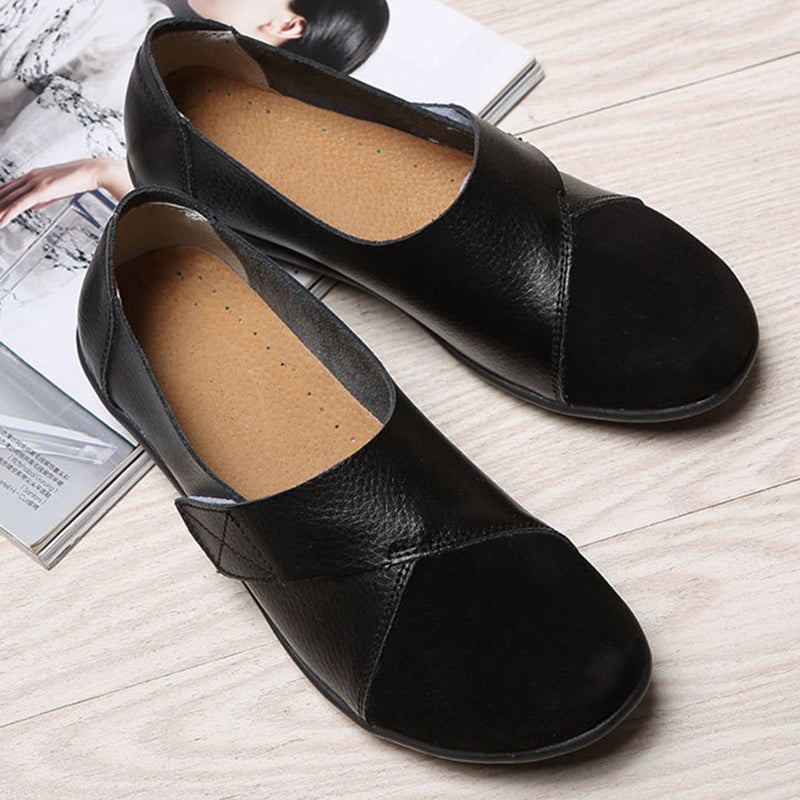 black Women's retro velcro loafers all seaons slip-on shoes
