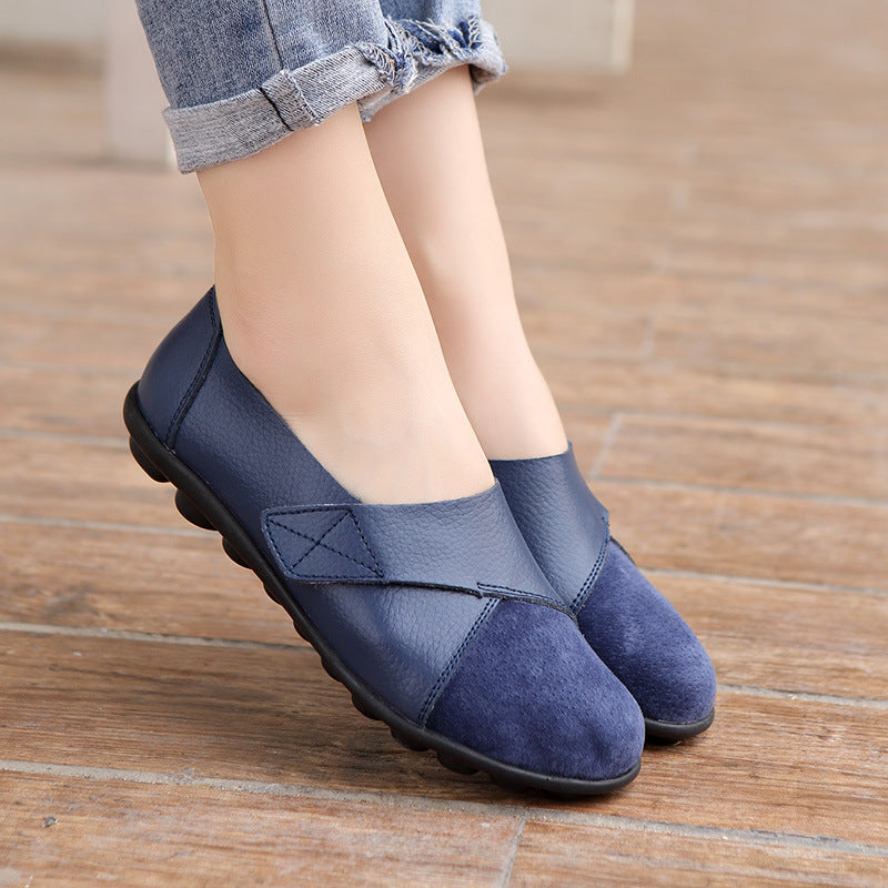 blue Women's retro velcro loafers all seaons slip-on shoes