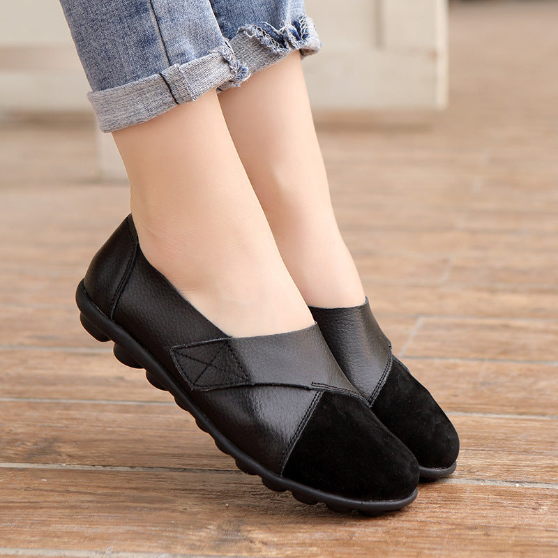 black Women's retro velcro loafers all seaons slip-on shoes