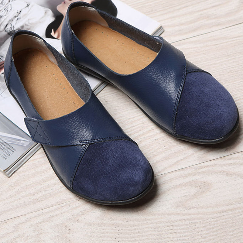 blue Women's retro velcro loafers all seaons slip-on shoes