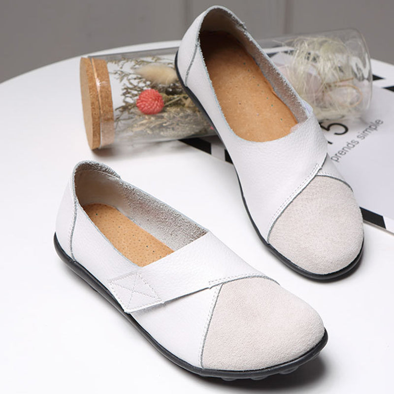 white Women's retro velcro loafers all seaons slip-on shoes