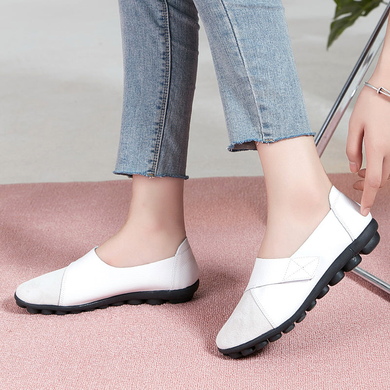 white Women's retro velcro loafers all seaons slip-on shoes