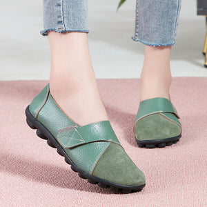 green Women's retro velcro loafers all seaons slip-on shoes