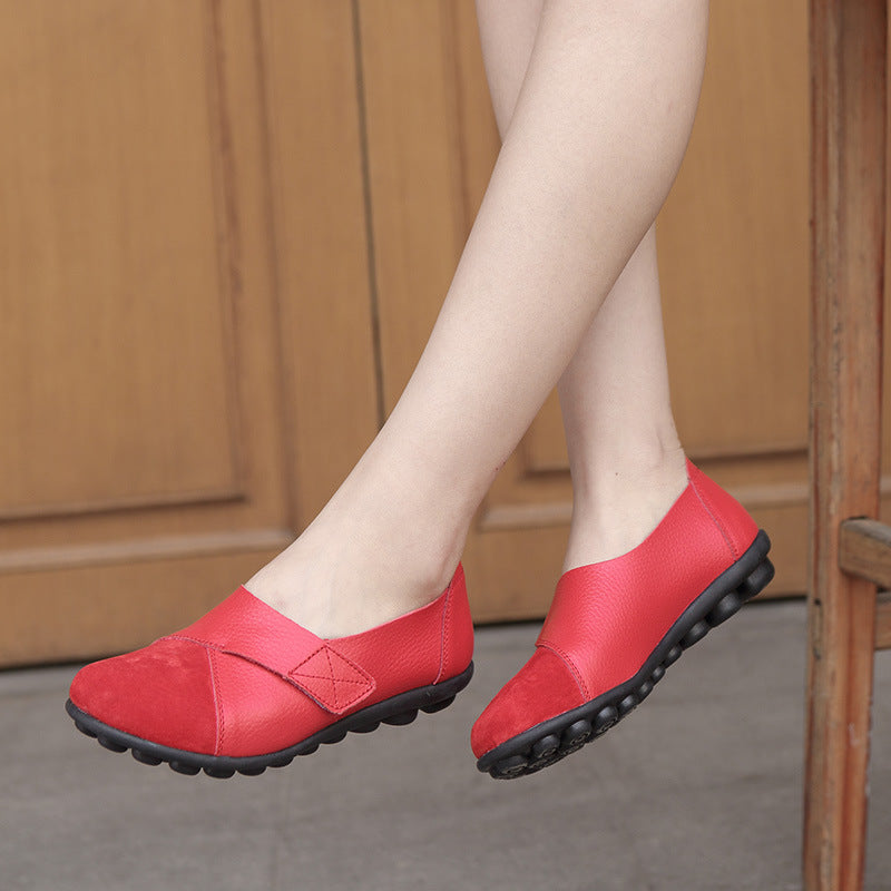 red Women's retro velcro loafers all seaons slip-on shoes