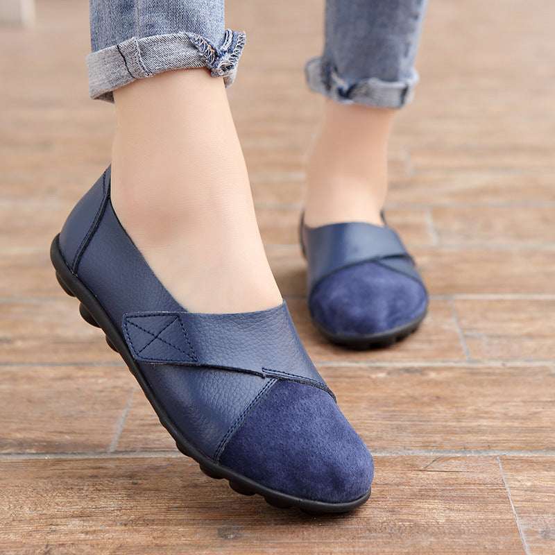 blue Women's retro velcro loafers all seaons slip-on shoes