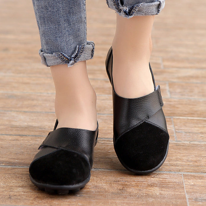black Women's retro velcro loafers all seaons slip-on shoes